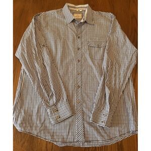 Haupt Shirt Mens XL (17.5) Blue White Maroon Check Button Up Long Sleeve Germany